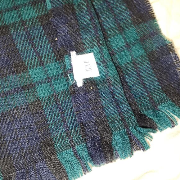 Gap Blue and Green Plaid Scarf with Fringe - Picture 2 of 3